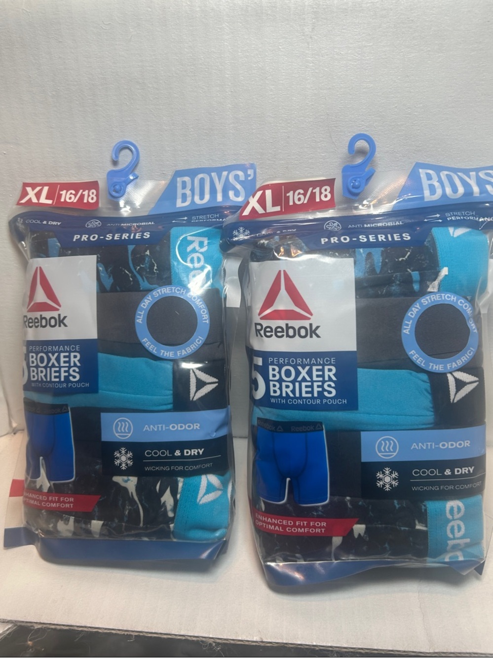 2x Reebok Boys' 5 pcs Performance Boxer Briefs – Blue & Black (XL 16/18)